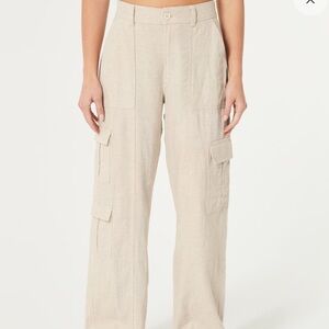 ULTRA HIGH-RISE LINEN-BLEND BAGGY 3-POCKET CARGO PANTS